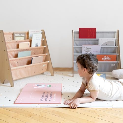 3 Sprouts Recycled Kids Bookshelf, Holds 35 Books, 4-Tier, Terrazzo Clay