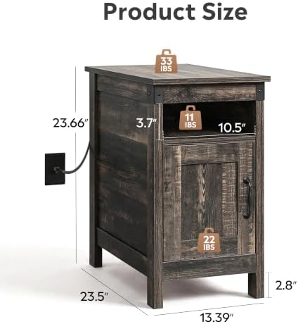 WLIVE End Tables for Living Room & Bedroom w/ Charging, Narrow Nightstand