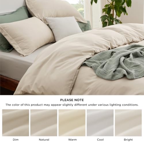 Bedsure Twin/Twin XL Duvet Cover with Fitted Sheet, Double Brushed, Linen