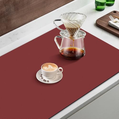 Coffee Mat Super Absorbent Dish Drying Mat Coffee Bar Mat 18"x 36", Red