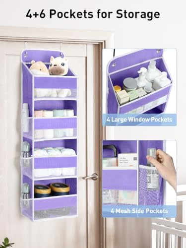 Yecaye Over the Door Organizer forNursery Closet 35.2lbs Load Purple 4 Tier