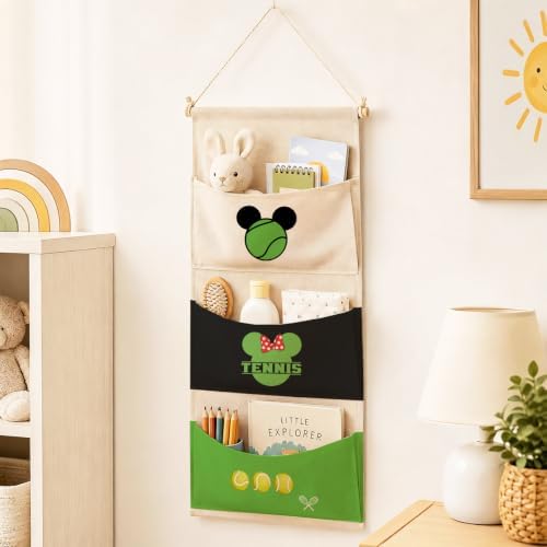 3-Pocket Hanging Wall Organizer, Tennis Theme Over Door Storage