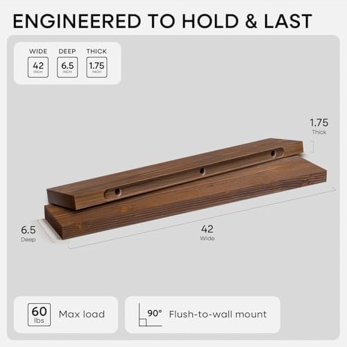 Homeforia 42 Inch Floating Shelves, High-End Solid Pine Wood, Set of 2