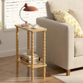 TUTOTAK Narrow Side Table with Solid Wood Legs, 2-Tier Small End Table