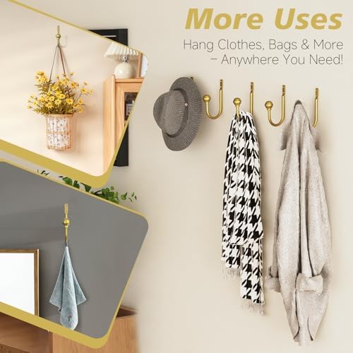 Hion Curtain Holdbacks Gold 6pcs, Curtain Tiebacks Wall Mounted Hooks