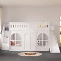 SOFTSEA Twin Size Loft Bed with Slide, Storage Stairs and Wardrobe, White