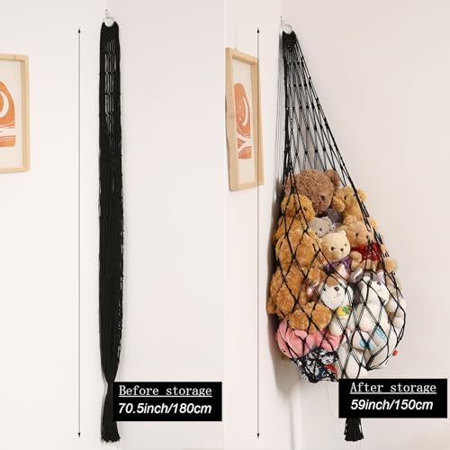 Novel Amdermi Stuffed Animal Hammock Corner Hanging Net for Stuff Aniaml Storage Macrame Toy Display Plush Toy Holder-Perfect for The Tiny Space Walls (Black, XXL)