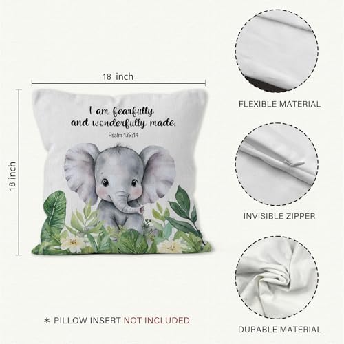 Christian Animal Nursery Throw Pillow Cover 18x18, Bible Verse Lion Elephant Decorative Pillow Covers for Kids Nursery Room Bedroom Playroom, Religious Accent Pillows Cover Pillowcases, Set of 2