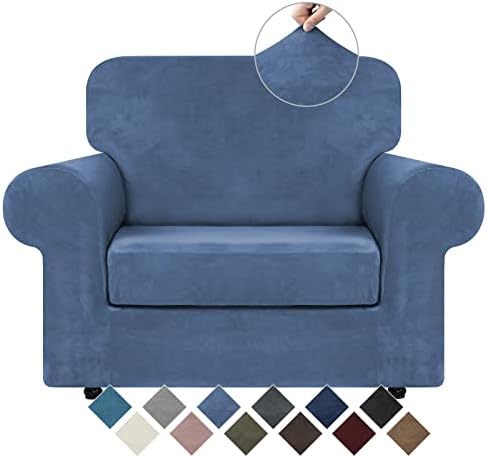 WEERRW Velvet Stretch 2 Pieces Chair Sofa Slipcovers Washable, Light Blue