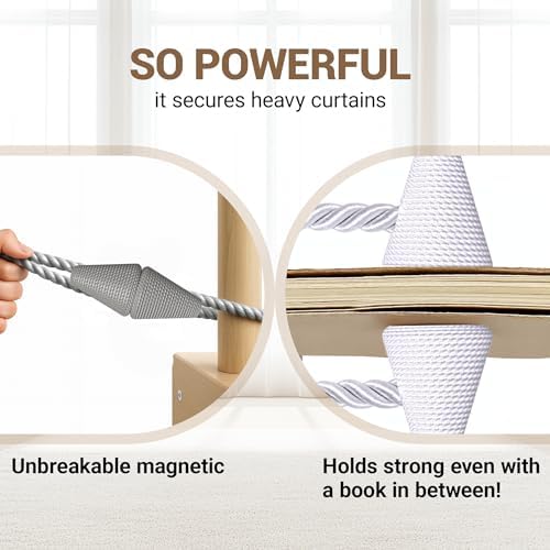 Hion Magnetic Curtain Tiebacks Grey 2pcs, Curtain Holdbacks Hooks Holders