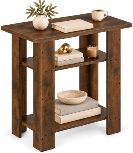 Narrow Side Table, 3 Tier Rustic End Table for Living Room