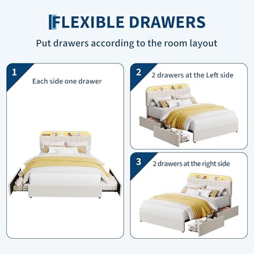 GarveeHome Queen Bed Frame, Platform Bed with Storage Headboard & Drawers