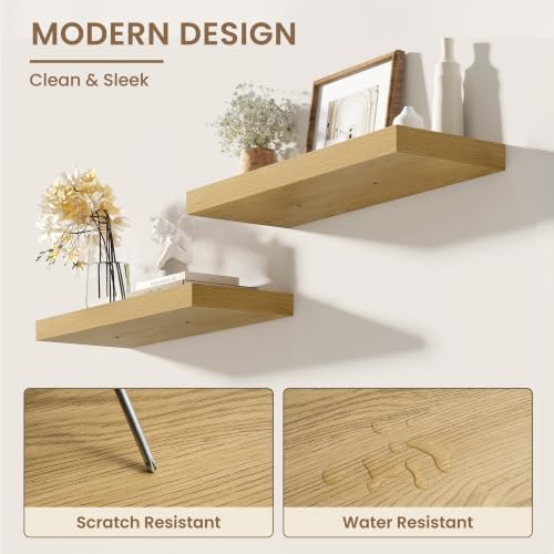Dreamland 30 Inches Wall Mounted Wood Floating Shelves, Oak, 2 Pack