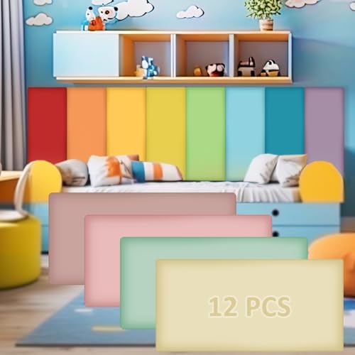 12 Pack Wall Padding Headboard 15.75" x 7.87" x 1.18" Rainbow Colors