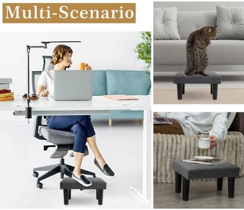 CAROLMADE Ottoman Foot Rest, Linen Small Ottoman Foot Stool with Legs Modern Footstool Ottomans for Living Room Entryway Office, Grey