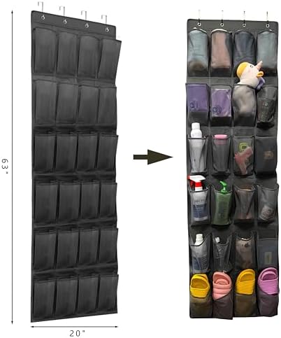 Over The Door Shoe Organizer with 24 Large Breathable Mesh Pockets Sturdy Closet Door Shoe Storage Holder Hanging SimpleHouseware Men Women Kids Shoe Holder for Rack (Black)
