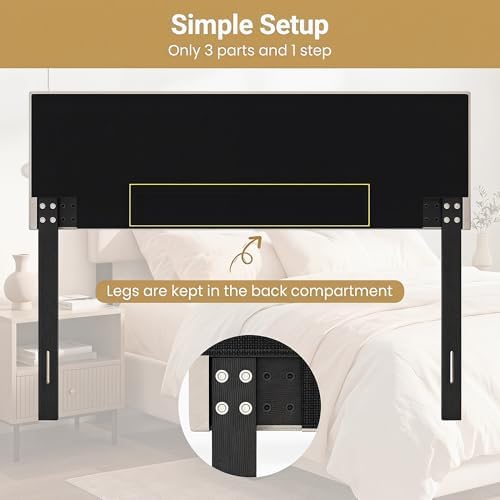 GIANTEX Linen Upholstered Headboard, Queen/Full Size Grid Quilted Fabric Head Board with Wood Support Legs, Attach Frame, Width Adjustable Modern Bed Headboard Only (Gray)