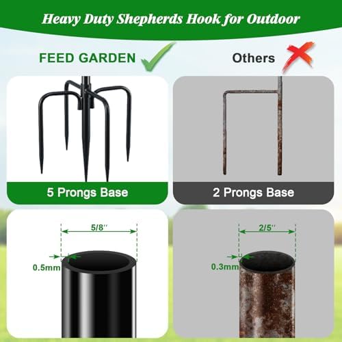 FEED GARDEN 63'' Bird Feeder Pole, 5-Prong Base Shepherds Hook for Outdoor