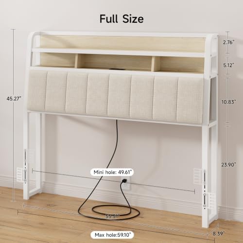 ONBRILL Ergonomic Headboard Full Size with 2-Tier Storage, Off White