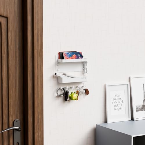 Yieach Bedside Wall Organizer for Dorm Bed,Rv,Small Room and Nightstand,Wall Mounted Floating Shelves and Bedside Shelf for Remote,Phone Holder,Charging Shelf,Cute Bedroom Decor for College Girl,White