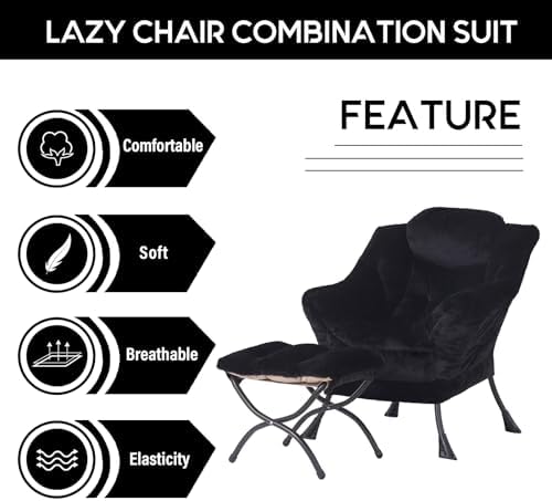 LITA Lazy Chair with Ottoman, Comfy Accent Reading Chair