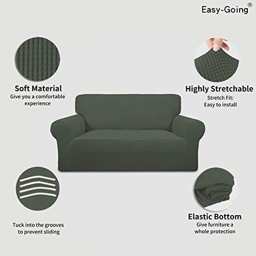 Easy-Going Stretch Loveseat Couch Covers Washable Olive Green
