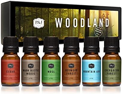 P&J Trading - Woodland Set of Scented Oils - Cedar, Warm Rustic Woods, Moss, Redwood Forest, Mountain Air, Evergreen Forest Fragrance Oils for Candle Making, Soap Making, Diffuser Oils