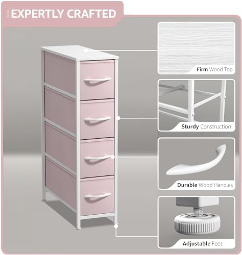 Sorbus 4-Drawer Narrow Dresser for Bedroom (Pink)