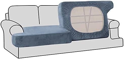 H.VERSAILTEX Stretch Velvet 2 Piece T Cushion Sofa Slipcovers - Individually Fitting Cushion Covers for 2 Couch Seat Cushions - Stay in Place (Stormy Blue)