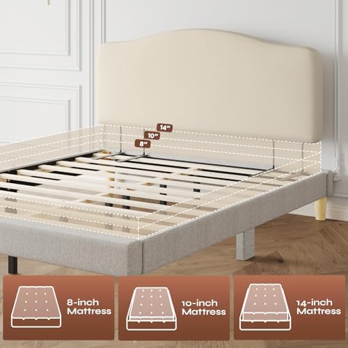 Pinmoco Queen Upholstered Headboard, Height Adjustable Velvet, Beige