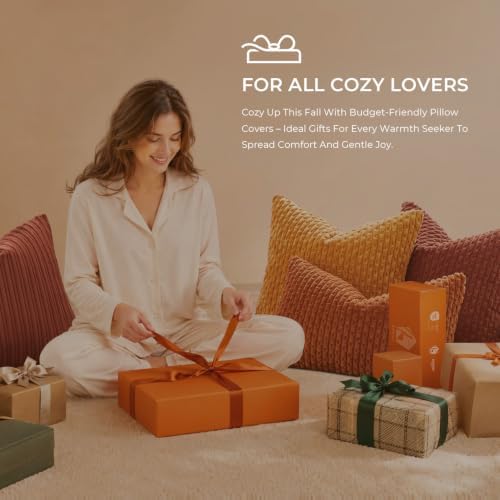 Kevin Textile Soft Corduroy 28x28 Inch Pillow Covers 2 Pack, Rust Brown