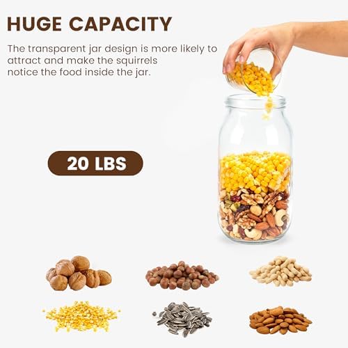 Wood Squirrel Feeder, Large Squirrel Feeders for Outside Garden Tree, Chipmunk Feeder for Corn Peanuts, Removable Storage Bottle, 1 Stable Squirrel Stools