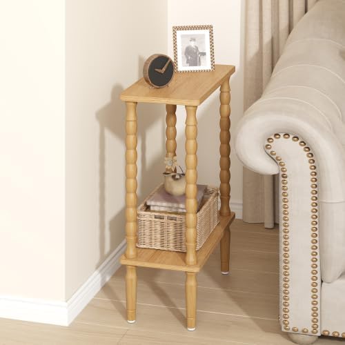 TUTOTAK Narrow Side Table with Solid Wood Legs, 2-Tier Small End Table