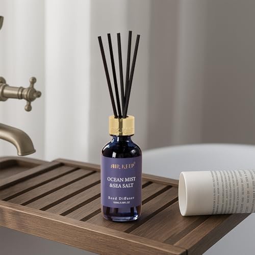 Airkeep Reed Diffuser Set, 3.38 fl oz (100 ml) - Ocean Mist&Sea Salt Oil Diffusers with 8 Reed Sticks, Home Fragrance Reed Diffuser for Bathroom Shelf Decor