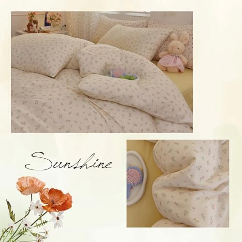 Floral Print Duvet Cover Full Size 3 Pieces 100% Cotton Double Gauze Soft Breathable Bedding Set for Girls Women Aesthetic Cottagecore Farmhouse Comforter Cover with 2 Pillowcases for Room Decor