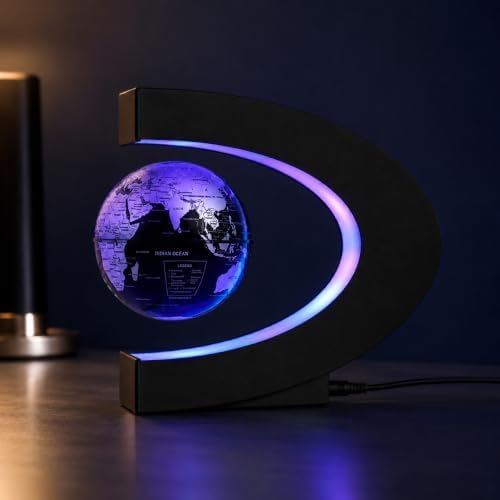 Magnetic Levitating Globe with 7-Color LED Lights, 360° Rotating Floating World Map Lamp, STEM Educational Night Light for Geography Learning, Cool Desk Decor & Unique Gift for Kids & Adults