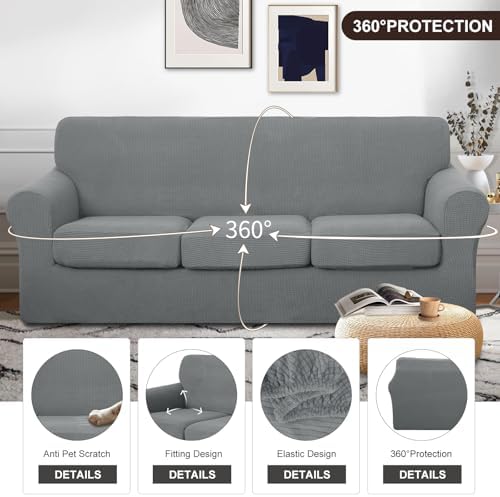 U-NICE HOME 4 Pieces Stretch Couch Cover Sofa Slipcover, Grey