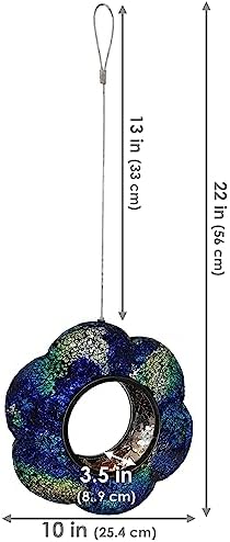 Sunnydaze Mosaic Glass Bird Feeder for Outdoors, Indigo Flower Mosaic