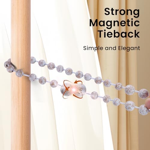 KLOGTSIND Magnetic Curtain Tiebacks, 2 Pack Wood Bead Curtain Holdbacks