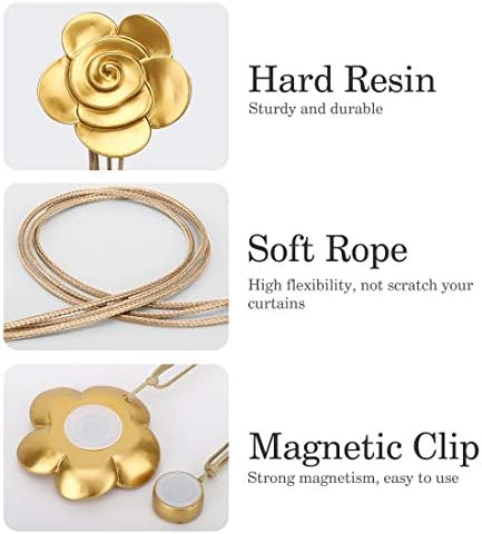 Lewondr Magnetic Curtain Tiebacks, Flower Vintage Curtain Holdbacks, Gold