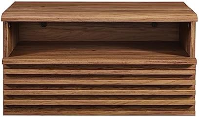 Modway Render Mid-Century Modern, Wall-Mount Nightstand, Walnut