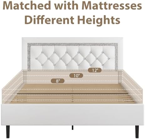 BarnFurin Queen Bed Frame with Diamond Tufted Headboard,White