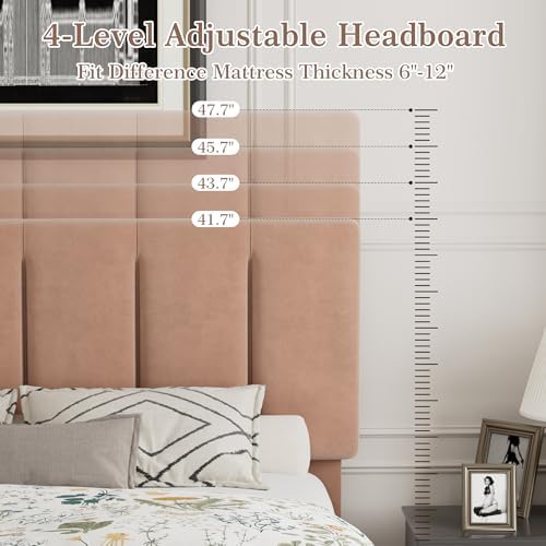 VECELO Queen Size Bed Frame with Upholstered Headboard, Coffee