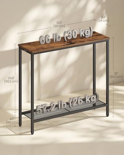 VASAGLE 31.5" Console Table, Narrow Behind Couch Table, 2 Tier