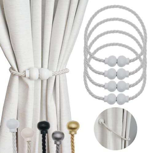 4Pcs Magnetic Curtain Tiebacks Modern Handmade Rope Curtain Tie Backs White