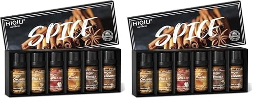 HIQILI Spice Fragrance Oil, Scented Oil 6x10ml for Candle Making Soap Slime, Fall Essential Oils for Diffuser Home, Cinnamon Pumpkin Vanilla Apple Cider Harvest Spice Fall Leaf, Christmas (Pack of 2)