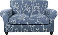 SearchI Stretch Sofa Cover Printed Couch Cover, Floral Pattern 3 Pieces Loveseat Slipcover with 2 Separate Cushion Cover, Washable Furniture Protector for Living Room(Loveseat, Gray Blue)