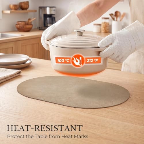 MOSAYT Vinyl Faux Leather Oval Placemats, Set of 8, Apricot