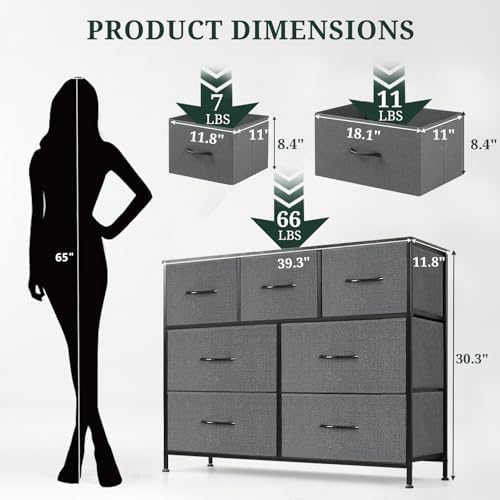 7-Drawer Dresser for Bedroom, Anti-Tip Wide Storage Organizer Fabric