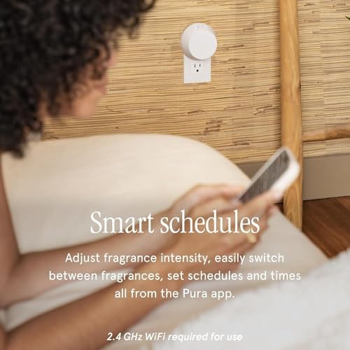 Pura - Smart Home Fragrance Device Starter Set - Pura 4 - Scent Diffuser for Home - Includes Fragrance Aroma Diffuser - Square Box, Linens & Surf and Lavender Fields Scent Refills